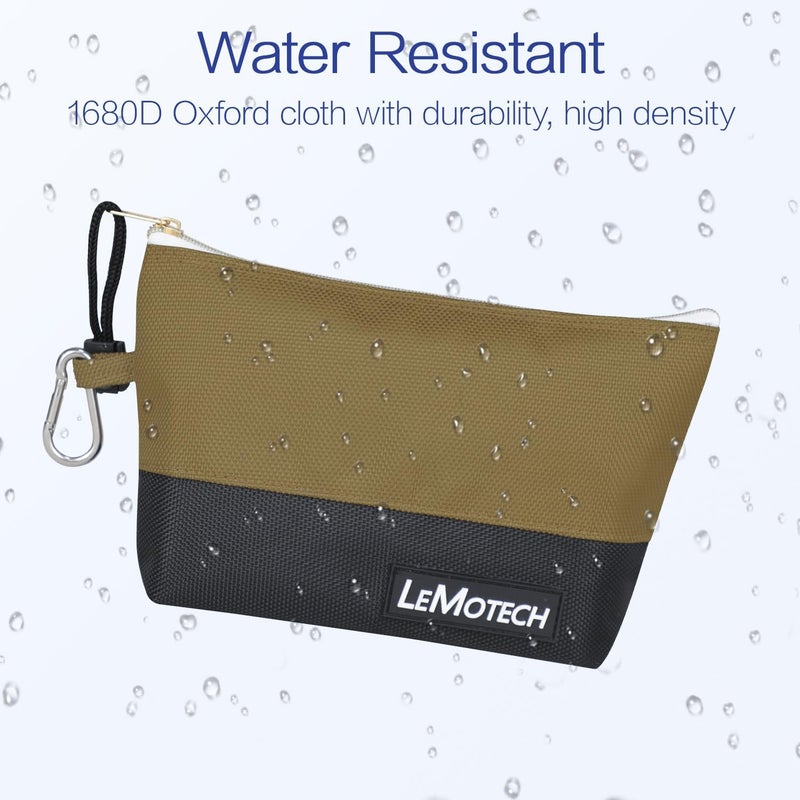 LeMotech Tool Pouches with Zipper, Water Resistant Small Tool Bags, 1680D Oxford Utility Bag for Tool Organizers and Storage, Khaki/Black/Dark Green 3 Pack - Image 2